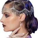 NAISKA 1920s Headpieces Rhinestone Mesh Cap Headchain Wedding Head Accessories Crystal Headband Brides Prom Costume Head Chain Vintage Style Festival Halloween Prom Costume Hair Accessories (Silver)