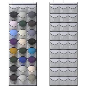 Unjumbly Baseball Hat Rack, 27 Pocket Over-The-Door Hat Organizer with Clear Deep Pockets to Display Baseball Caps Collection, Complete with 3 Over Door Hooks (Grey, 27 Pockets)