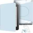 360 Degree Rotating Case for 6" Kindle (11th Generation-2024 Release), Detachable Magnetic Design Protective Adjustable Stand Cover Clear Back with Auto Sleep/Wake, Light Blue