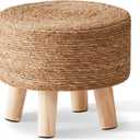 Cpintltr Foot Stool Natural Seagrass Hand Weave Poufs Round Ottoman for Couch Desk Soft Step Stool Padded Foot Rest with Non-Skid Pine Legs for Hallway Office Lounge Natural