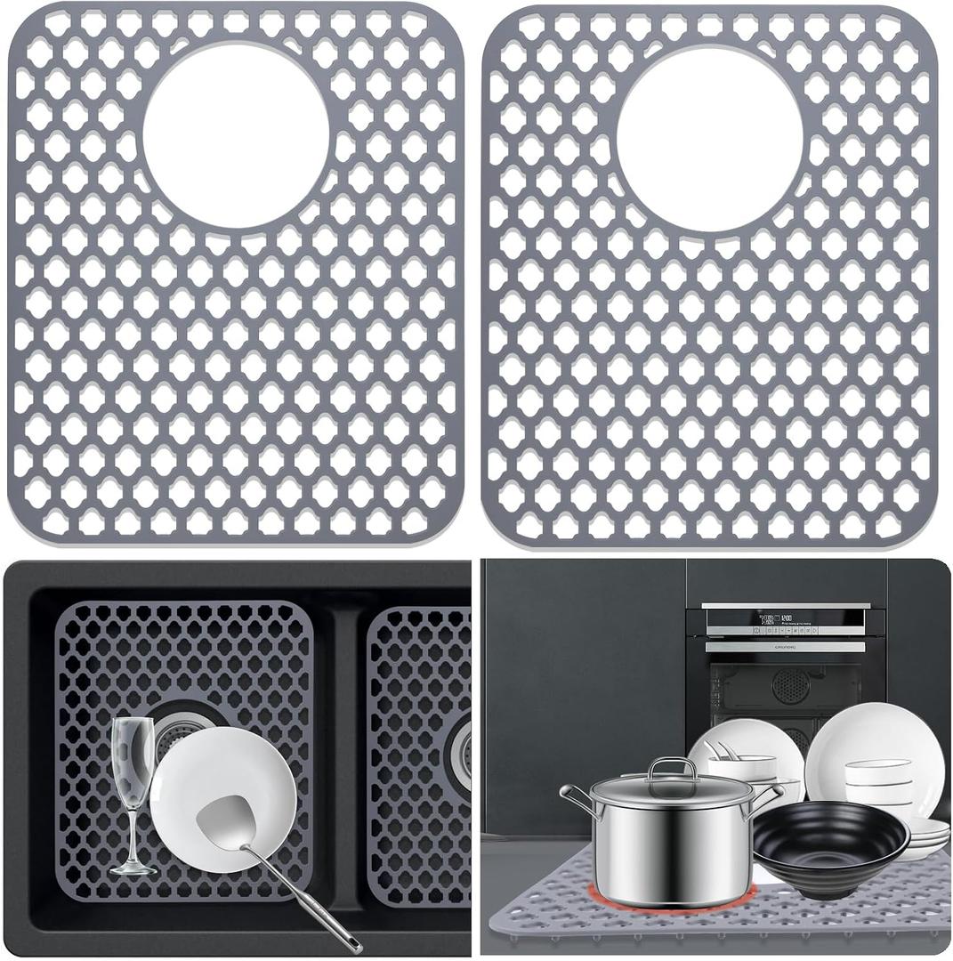 Sink Protectors for Kitchen Sink, 2PCS Silicone Kitchen Sink Mats Protector Grid for Bottom of Farmhouse Stainless Steel Porcelain 13.58 ''x 11.6 '', 13.58 x 11.6 x 0.15 inches