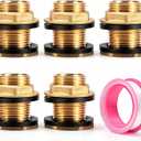 5 Pack Brass Bulkhead Fitting, 1/2'' NPT Female 3/4'' GHT Male Water Tank Connector Garden Hose Theaded for Rain Barrels, Aquariums, Water Tanks (with Rubber Ring and Packaging Tape)