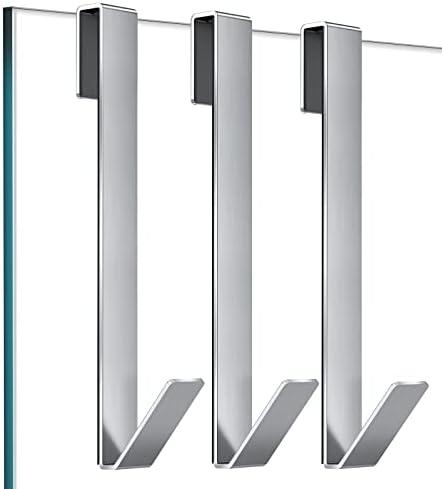 FUMAX Shower Door Hooks 10 in, Shower Hooks for Towels, Heavy Duty Drilling-Free Extended Towel Hooks for Bathroom Frameless Glass Door, Over The Door Towel Hooks 3 Packs Silver