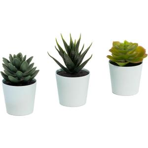 Artificial Succulents Set of 3 Mini Realistic Fake Plants with Plastic Pots for Home and Office Decoration, 4in (H) x 3in (W)-Baby Blue Pot
