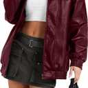 Sampeel Leather Jacket Women Faux Oversized Motorcycle Bomber Coats 2025 Fall Fashion Outfits Winter Clothes (Red, S)