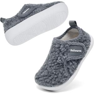 Baby Fuzzy Warm Cozy Cotton Winter Slippers for Boys Girls (Gray)