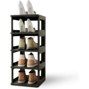 SEE SPRING 5Tier Stackable Shoe Rack Organizer – Plastic Shoe Storage Shelf for Entryway, Closet, Bedroom – Holds Size 13 Shoes, SpaceSaving & Sturdy (Black)