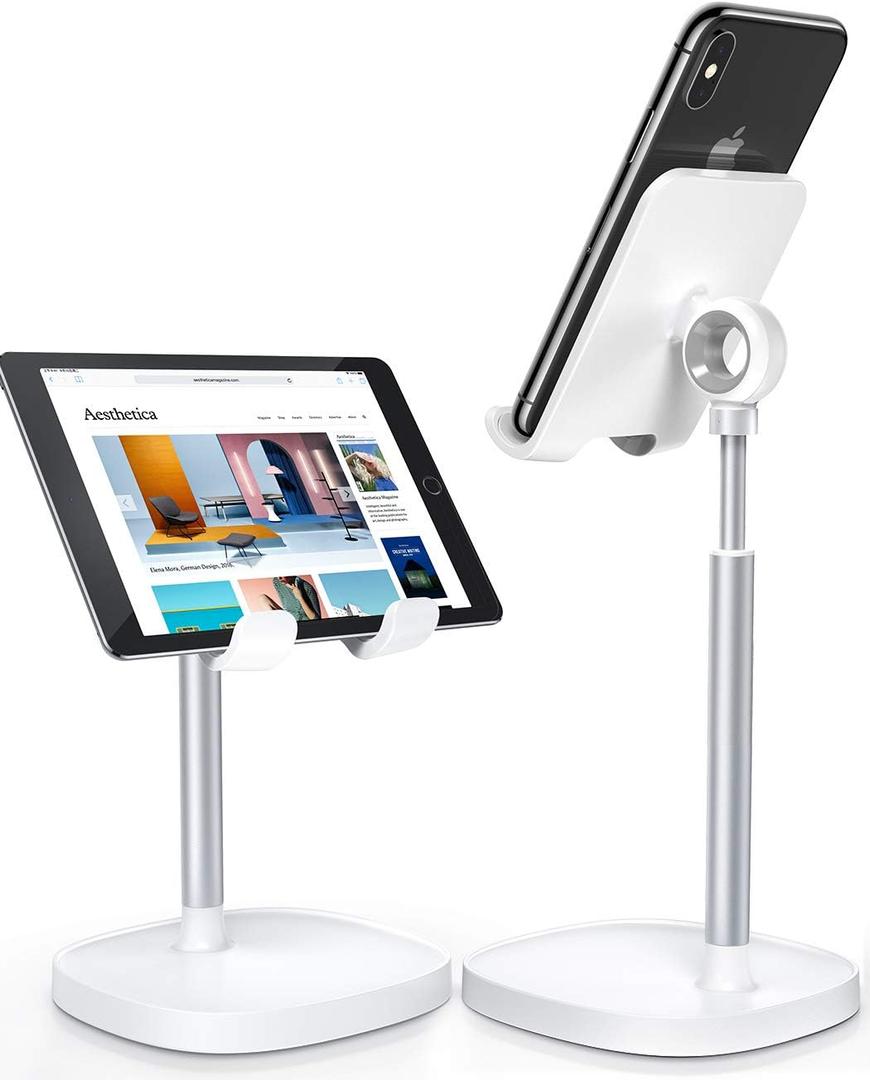 LISEN Cell Phone Stand Adjustable Phone Holer for Desk, Computer Office Desk Accessories for iPhone 16 Holder Women Kitchen Essentials Fits All Mobile Phones Switch Kindle iPads Tablet 4-10in, White