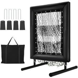 Baseball Pitching Net, 9 Hole Pitching Net with Strike Zone Target, 5 Height Adjustable, Portable Easy Setup Trainer Net for Baseball & Softball with 4 U-Shaped Nails and 4 sandbags