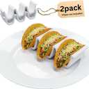 HolaTasty Taco Shell Holder Ceramic, Taco Stands For 3 Tacos - Compact Taco Rack For Street/Hard Shells, Mini Taco Holders For Microwave Oven, Taco Party Serving Supplies - Set Of 2 (White - 2 Pack)