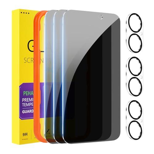 PEHAEL 3+3 Pack for iPhone 17 Privacy Screen Protector with Camera Lens Protector Full Coverage Anti-Spy Tempered Glass Film 9H Hardness Easy Installation Bubble Free [6.3 inch]
