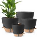 Plant Pots,12/10/9/8/ Inch Large Plastic Self Watering Flower Pots Indoor Outdoor with Drainage Holes, Deep Reservoir,Nursery Planting Pot for Indoor Out Door Plants, Black