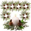 6 Pcs 8" Christmas Candle Rings Wreath Snowy Pine Garland Artificial White Berries and Pine Cones Wreaths Candle Ring Holder for Christmas Wedding Festive Home Table Decoration