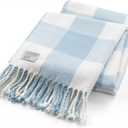 Mellowdy Classic Checkered Blanket - Faux Cashmere Plaid Throw with Fringe - Soft Woven, Lightweight, Farmhouse, Vintage Inspired Dcor for Couch, Chair, Office (Winter Blue, 50x60)
