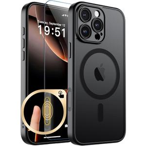 SUPFINE Magnetic for iPhone 16 Pro Max Case with Camera Control Button,[Full Camera Protection][1+Tempered Glass Screen Protector] Slim Translucent Matte Shockproof Phone Cover,Black