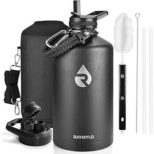 RAYMYLO One Gallon Water Bottle Insulated, Triple Walled Vacuum Stainless Steel (Cold for 48 Hrs), Leak Proof & Non-BPA, Large Water Flask Jug with Paracord Handle & Straw Spout Lids