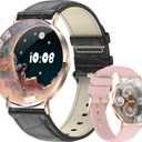Ultra-Slim Smart Watches for Women(Call/2 Bands/All Metal), 41mm,1.32" AMOLED Ultra-Clear Screen Fitness Tracker with SpO2/Heart Rate/Sleep Tracking, Waterproof Smart Watch for iPhone/Samsung/Android (Gold+Black)