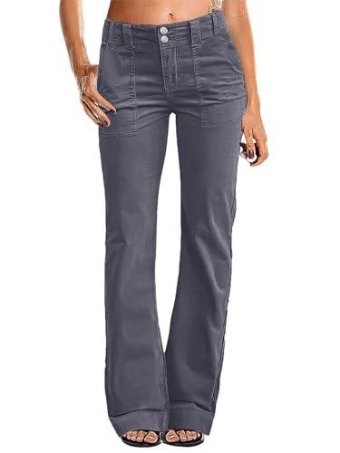 Flamingals Women's Wide Leg Pants for Women Mid Waist Dress Flare Straight Leg Corduroy Pants Work 31" Inseam Trouser Gray L