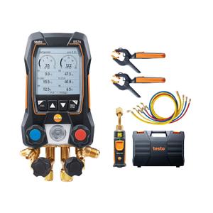 Testo 557s AC Manifold Gauge Set – AC Recharge Kit with 2x testo 115i Pipe Clamp Thermometer, 1x testo 552i Micron Gauge, and 4x Hoses – Set with Bluetooth