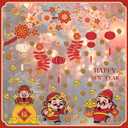 2026 Chinese New Year Window Cling,Lunar New Year Wall Sticker,Vinyl The Year of The Horse Window Cling,Spring Festival Wall Decal,God of Wealth Blossom Lantern Sticker for Glass Home