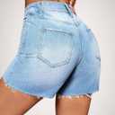 IWD Jean Shorts for Women High Waisted Stretchy Casual Denim Shorts Ripped Frayed Hem Summer Trendy Jorts (Blue), L