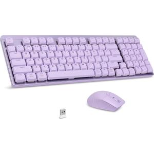 LeadsaiL Wireless Keyboard and Mouse Combo, 2.4Ghz Cordless Mechanical Keyboard and Silent Mouse for Business, Low-Profile Red Switch, 98-Key Compact Slim Keyboard for Windows/MacOS PC Laptop- Purple
