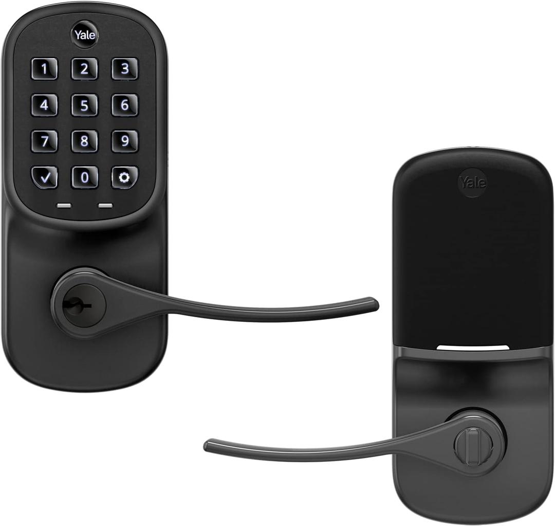 Yale Assure Lever Entry Door Handle with Wi-Fi Connected Physical Keypad, Black Suede Smart Door Lock with Handle, Back-Up Key, YRL216-WF1-BSP