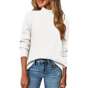 Saodimallsu Womens Sweaters Mock Neck Batwing Sleeve Fall Winter Sweaters (White, S)