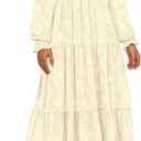 PRETTYGARDEN Wedding Guest Dresses for Women Floral Long Sleeve Smocked Tiered Elegant Long Flowy Boho Dress (Beige,X-Large) 