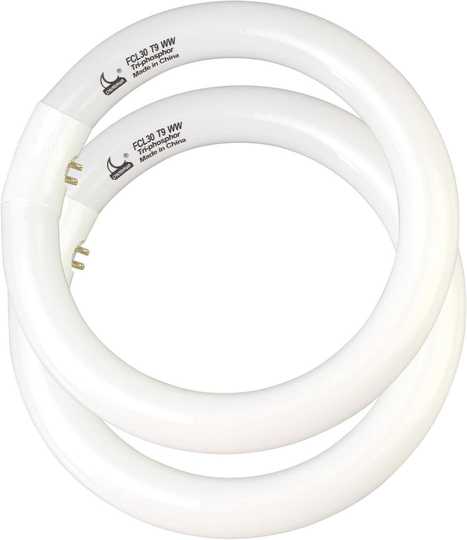 CHKADAWA FCL30/30K T9 9 inch 30 Watts Circular Fluorescent Light Bulbs, Round FCL30EX-L 27K Circline Light Bulb FC9T9/KB 30W 830 3000K, 32030 WW Warm White, G10q 4 Pin Base, 2 Pack