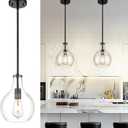 Emak 8 Inch Pendant Lights Kitchen Island, Modern Black Pendant Light with Clear Glass Shade, Farmhouse Hanging Light Fixture for Kitchen, Bathroom, Hallway, Dining Room, PL125-BK