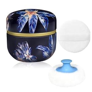 WEMEGA Body Powder Case with Powder Puff Powder Container Tea Box for Baby and Women Powder Puff and Powder Case for Travel (Blue Sea1)