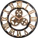 33" Roman Bronze Noiseless Silent Gear Wall Clock - Large 3D Retro Rustic Country Decorative Luxury Art Big Wooden Vintage for House Warming Gift (33 inches, Roman-Anti-Bronze)
