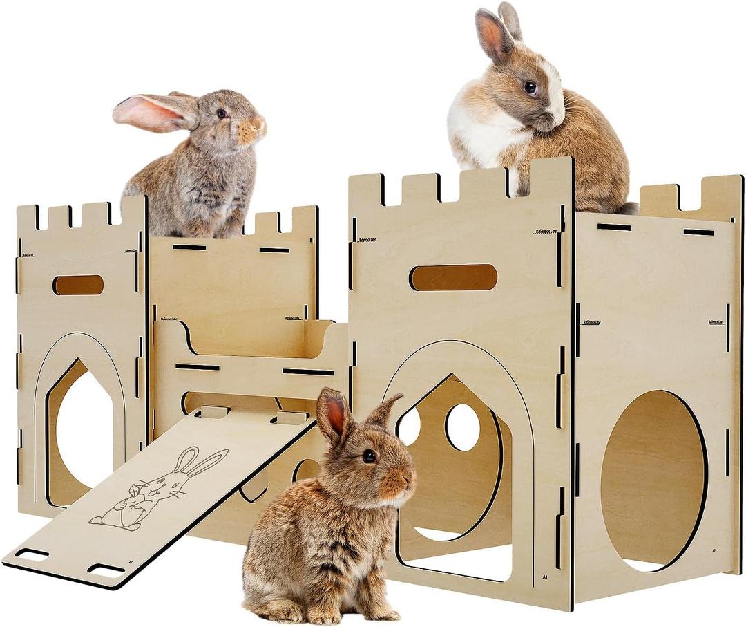 HIIMALEX Extra Large Bunny Castles Hideout Split Balcony for Indoor Bunnies Climbing Tower with Tunnel Sturdy House for Rabbits Ferrets Guinea Pigs Hamsters Ventilated Enrichment Toys Habitat