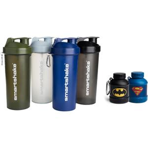 Smartshake Fitness Bundle  4-Pack 1000ml Protein Shaker Bottles + Batman & Superman Whey2Go Protein Powder Storage Containers | Leakproof, BPA-Free, On-the-Go Convenience