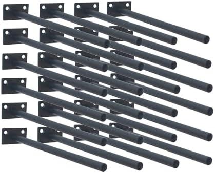 24 Pcs 10" Black Steel Floating Shelf Bracket Blind Shelf Supports - Hidden Brackets for Floating Wood Shelves - Concealed Blind Shelf Support – Screws and Wall Plugs Included