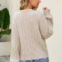 Women's Distressed Cable Knit Sweaters 2025 Oversized Casual Pullover Tops (Beige, M)