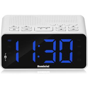 Digital Alarm Clock Radio with AM/FM Radio, Multi-Colors 1.4 LED Digits, Preset, Sleep Timer and Clear Display with Dimmer for Bedroom Bedside, Outlet Powered with Battery Backup (White)