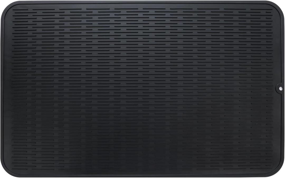 Silicone Dish Drying Mat for Multiple Usage,Easy clean,Eco-friendly,Heat-resistant Silicone Mat for Kitchen Counter or Sink,Refrigerator or Drawer Liner Black 3XL 28 inches x 18 inches