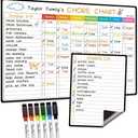 Magnetic Dry Erase Chore Chart - 14.5"x11" Chore Chart for Kids, Teens and Adults - 6.5"x8.5" List Board for Fridge - 6 Extra Fine Point Markers Included - Shipped Flat