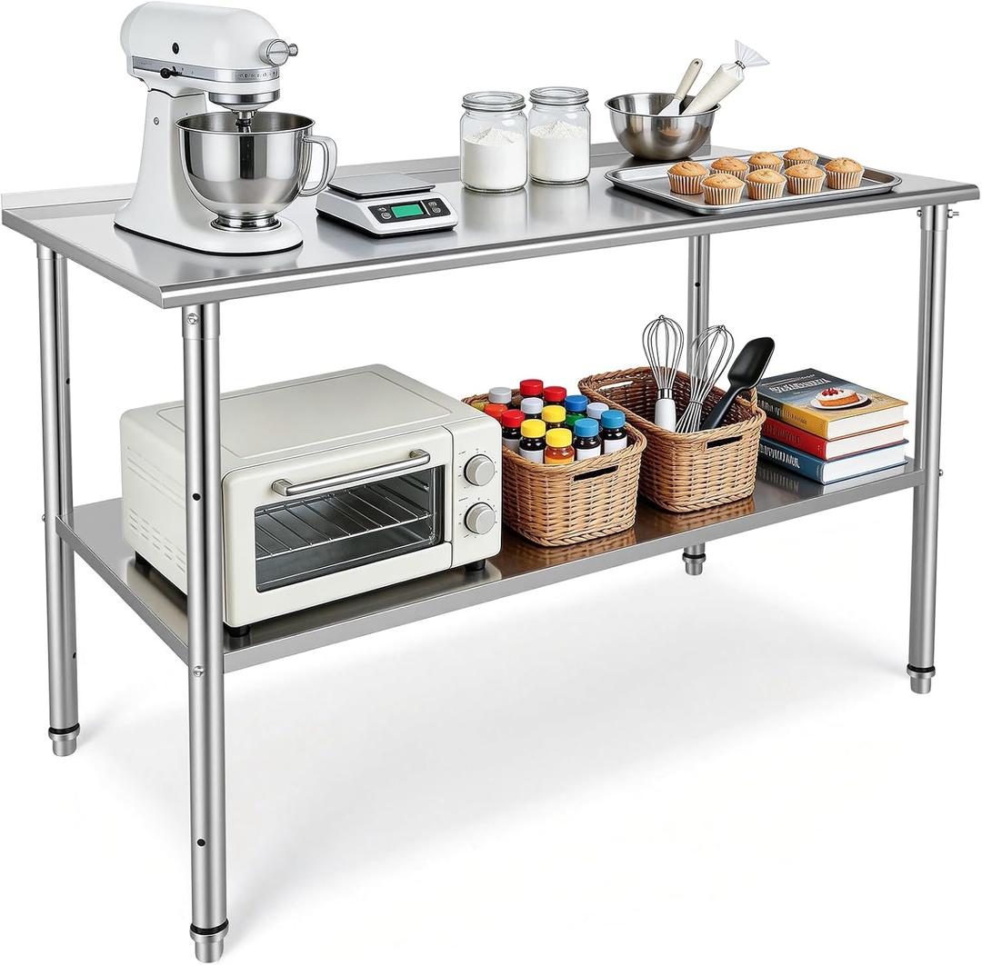 Kryonix Stainless Steel Work Table for Prep & Work 24x48 Inch, NSF Commercial Kitchen Heavy Duty Prep Table with Adjustable Undershelf for Kitchen, Restaurant, Home & Hotel