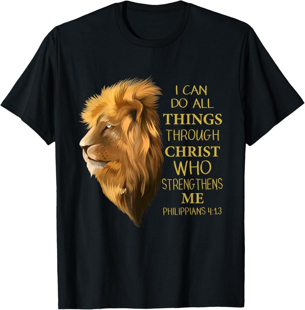 Philippians 4:13 Religious Lion Verses Funny Christian Gift T-Shirt (Small, Black)