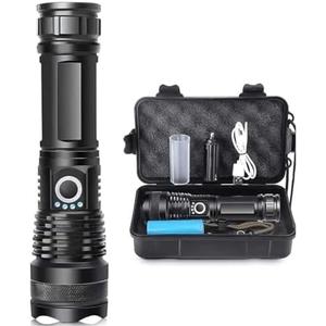 Persacom Rechargeable Flashlight 100,000 Lumen - USB Fast Charging, Power Display, 5 Modes, Tactical Zoom, Ideal for Camping and Hiking