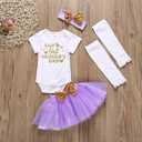 XFGLCK Newborn Infant Baby Girl My 1st Mother's Day Skirt Set Romper+Tutu Pink Dot Skirt+Headband+Legging Warmer 4Pcs, size 100