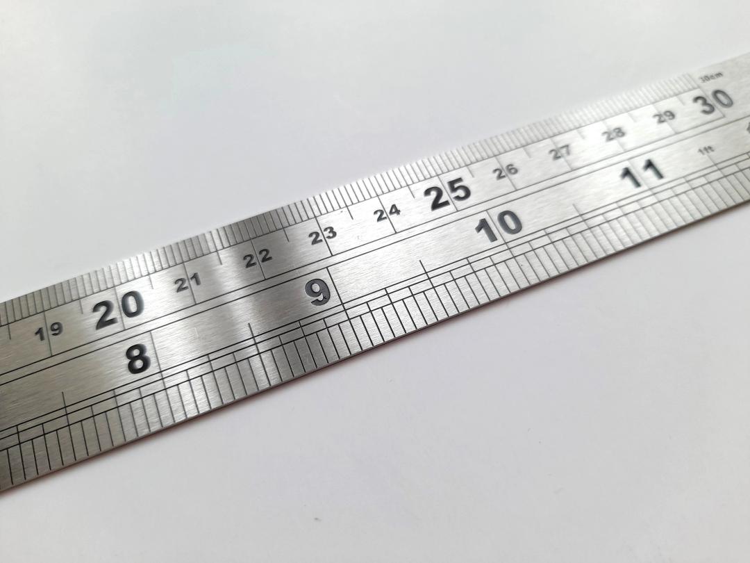 30cm/12in Straight Metal Ruler, Dual Sides, Gray, Black