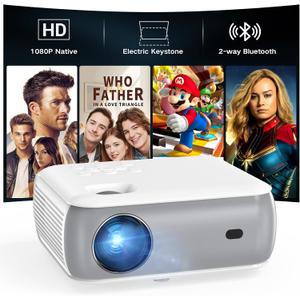GROVIEW Native 1080P Bluetooth Projector, Home Theater Movie Mini Portable Projector with Built in Speaker, Compatible with PS5/Switch/USB for Bedroom Outdoor Indoor Use