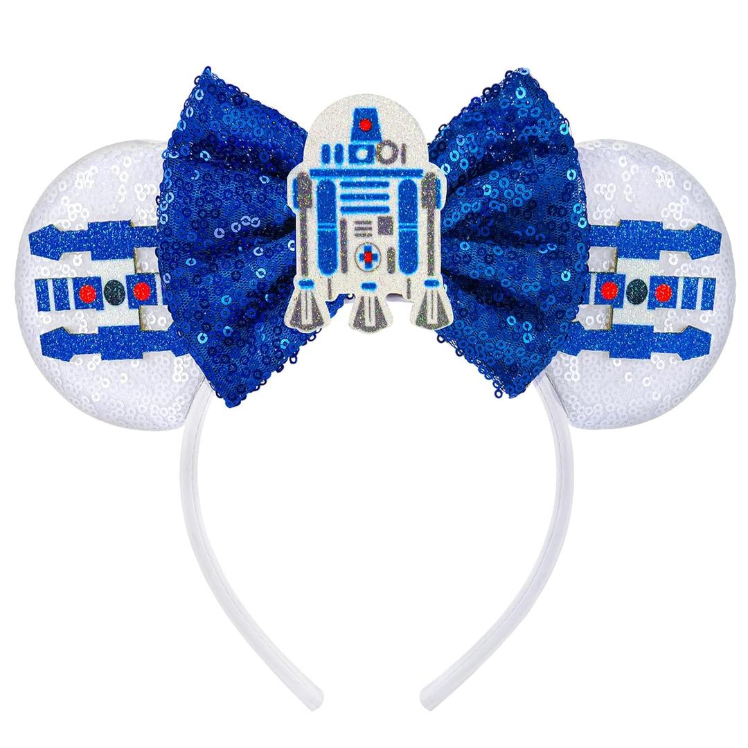 LYLIN Mouse Ears Headbands, Princess Mouse Ears with Sequin Bow for Women Girls Adults, Sparkle Hair Accessories for Birthday Parties Cosplay Accessories Party Decorations(Blue Space Ship)