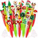 24 Pcs Christmas Fun Pen Bulk Mini Multicolor 4 in 1 Ballpoint Cute Retractable Pens for Winter Holiday Birthdays Parties Prizes Office Writing Supplies Goodie Bag Stuffers