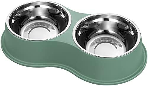 Epetslove Dog Bowls Double Dog Water and Food Bowls Stainless Steel Bowls with Non-Slip Resin Station, Pet Feeder Bowls for Puppy Medium Dogs Cats