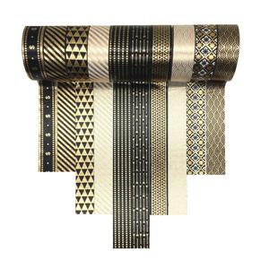 VIVIQUEN Gold Washi Tape Set 15MM Foil Skinny Masking Tape Decorative Pack for DIY Scrapbooking, Crafts, Gift Wrapping, Holiday Decoration (Black Basic Pattern 10 Rolls)